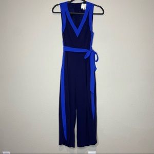 ANTHRO ELEVENSES Becas Navy Open Back Jumpsuit 0